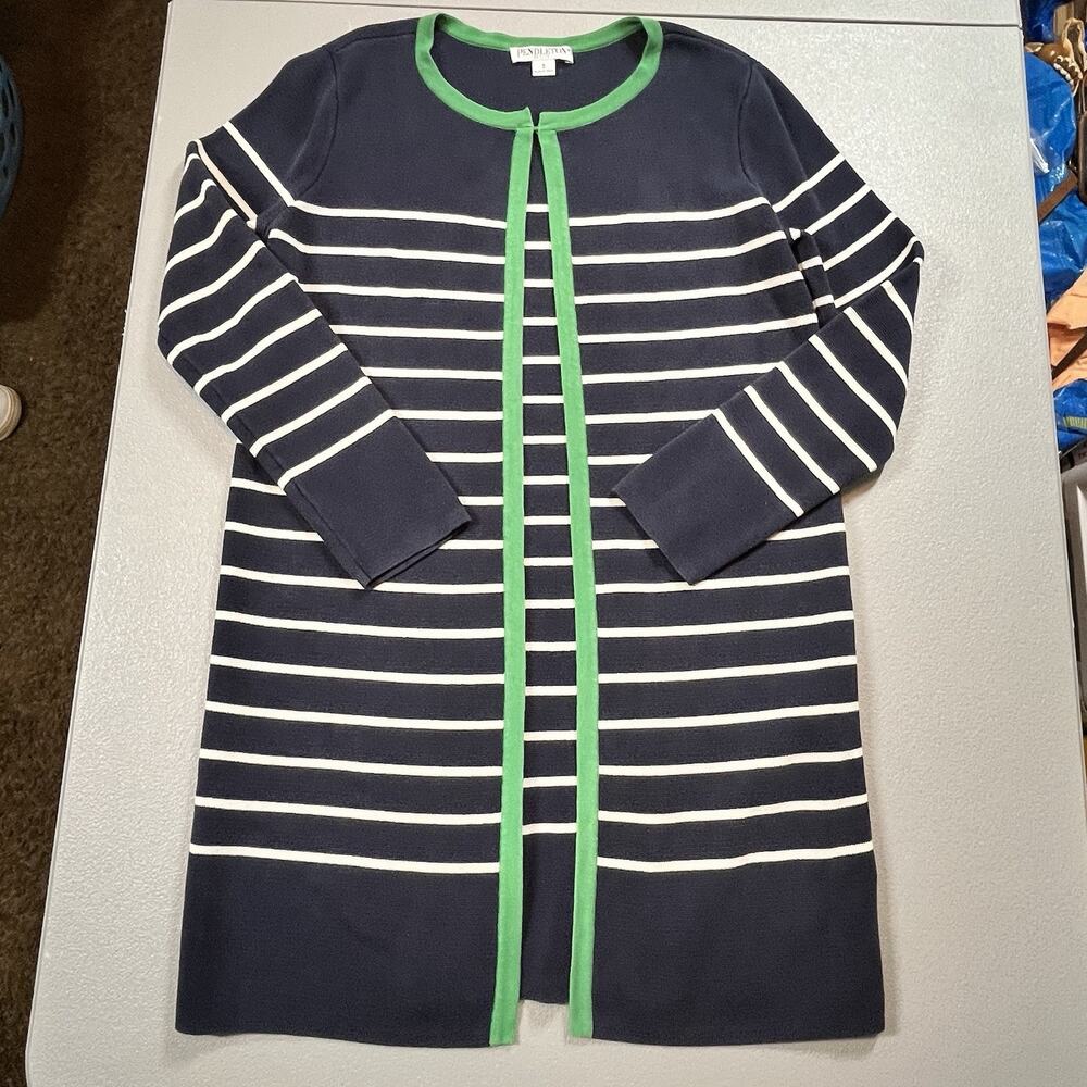 Pendleton Cardigan Sweater Duster Size Small Petite Silk Blend Nautical Striped